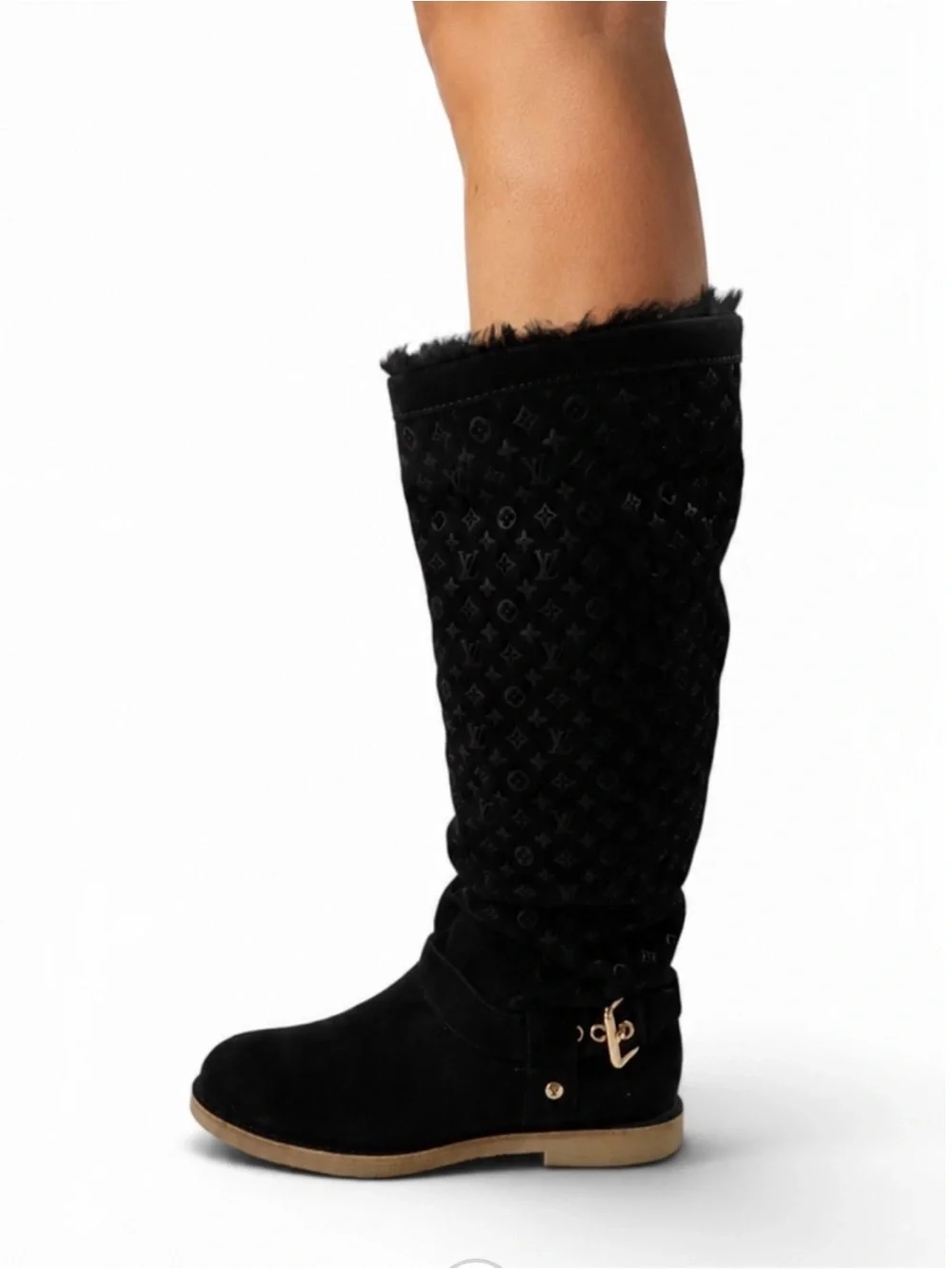 LOUIS VUITTON LV Monogram Black Suede Knee Boot EU38.5